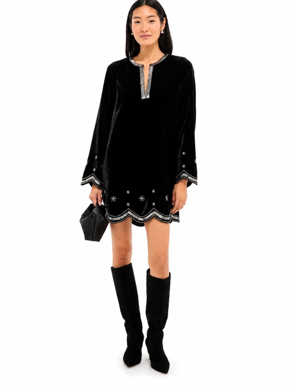 Tuckernuck Black Embellished Velvet Cabot Dress Medium NWT